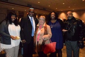 Asbury Park BOE members Felecia Simmons, Carole Jones and Board President Nicole Harris and  her father, Daniel Harris, with Dr. Lamont Repollet during the Interfaith Tribute" reception.